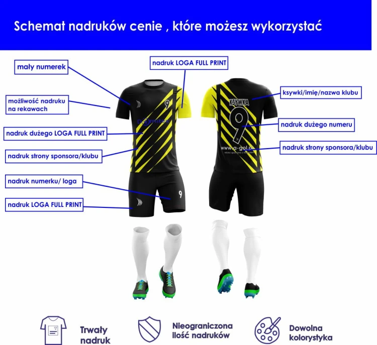 Stroje piłkarskie z własnym napisem, dowolny kolor A-GOL 46 OPIS.jpg
