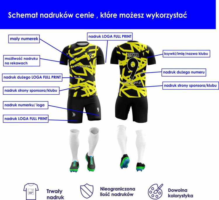 Komplet stroju piłkarskiego z własnym NAPISEM A-GOL 48 OPIS.jpg